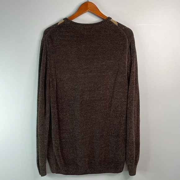 VINTAGE 90’s Mens Hunt Club Chenille Argyle V-Neck Sweater Brown Mix Preppy M - Picture 6 of 10